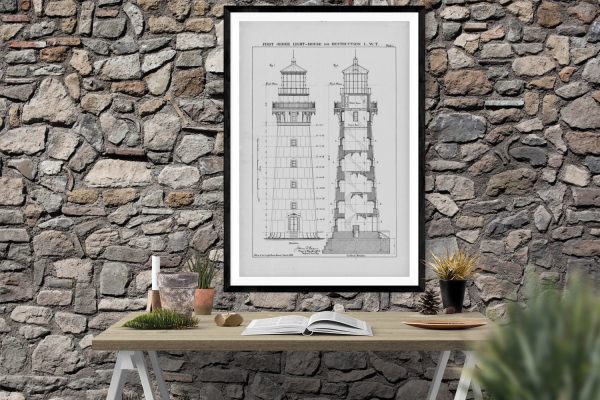 Destruction Island Lighthouse Blueprint - Lighthouse Print, Nautical Poster, Beach House Decor, Lighthouse Poster, Washington Lighthouses