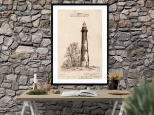 1875 Hunting Island Lighthouse Sketch – South Carolina Lighthouse, Lighthouse Print, Maritime Print, Beach House Decor, Lighthouse Poster