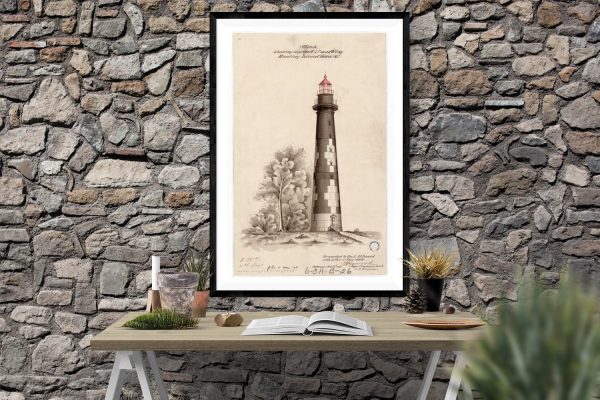 1875 Hunting Island Lighthouse Sketch - South Carolina Lighthouse, Lighthouse Print, Maritime Print, Beach House Decor, Lighthouse Poster