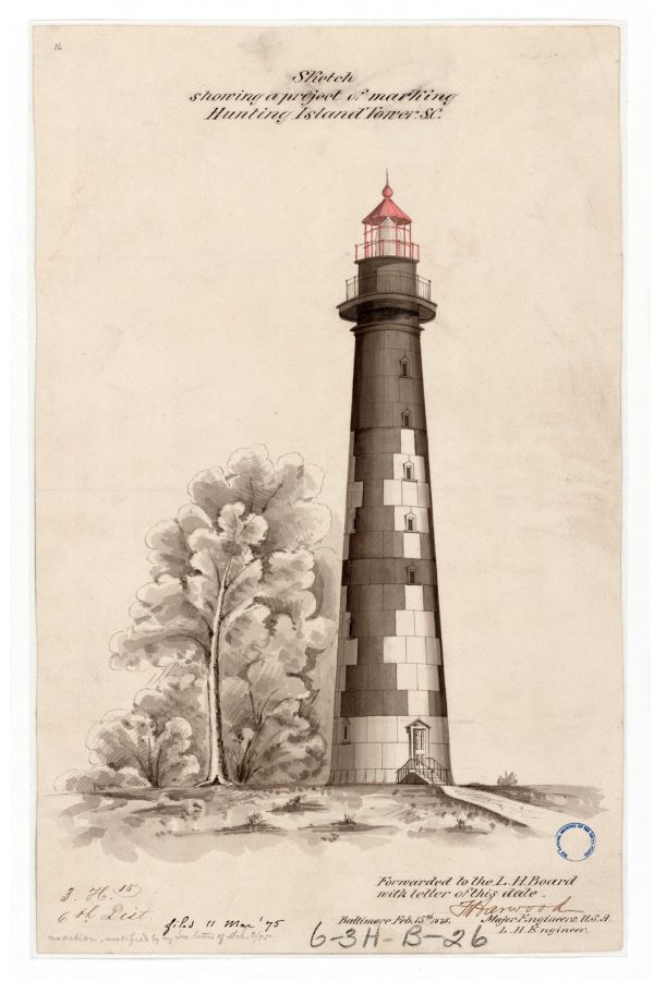 1875 Hunting Island Lighthouse Sketch - South Carolina Lighthouse, Lighthouse Print, Maritime Print, Beach House Decor, Lighthouse Poster