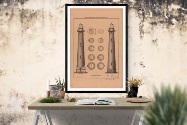 St. Augustine Lighthouse Blueprint - Florida Lighthouse, Lighthouse Print, Maritime Print, Beach House Decor, Lighthouse Poster, Nautical