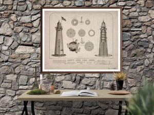 Minot’s Ledge Lighthouse Blueprint – Massachusetts Lighthouse, Lighthouse Print, Maritime Poster, Beach House Decor, Lighthouse Poster