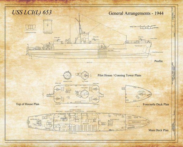 Navy Landing Craft Blueprint - Ship Blueprint, Ship Drawing, Boat Blueprint, Old Ship Blueprint, Ship Poster, Warship Blueprint, Navy LCI