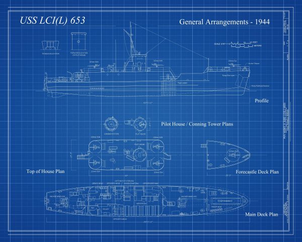 Navy Landing Craft Blueprint - Ship Blueprint, Ship Drawing, Boat Blueprint, Old Ship Blueprint, Ship Poster, Warship Blueprint, Navy LCI