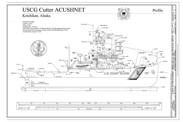 USCGC Acushnet Blueprint 1943 - Ship Blueprint, Ship Drawing, Boat Blueprint, Old Ship Blueprint, Sail Ship Poster, Coast Guard Cutter