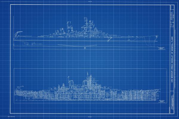 USS Missouri Blueprint - Navy Ship Blueprint, Ship Drawing, Battleship Blueprint, Old Ship Blueprint, Navy Ship Poster, Warship Blueprint