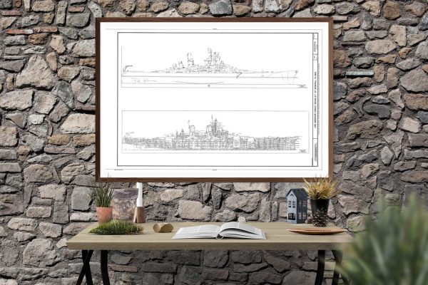 USS Missouri Blueprint - Navy Ship Blueprint, Ship Drawing, Battleship Blueprint, Old Ship Blueprint, Navy Ship Poster, Warship Blueprint