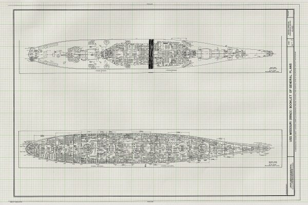 USS Missouri Top View Blueprint, Navy Ship Blueprint, Ship Drawing, Battleship Blueprint, Old Ship Blueprint, Warship Blueprint, Ship Poster