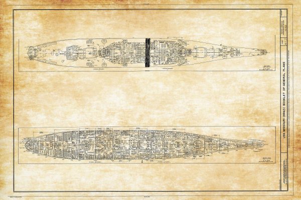 USS Missouri Top View Blueprint, Navy Ship Blueprint, Ship Drawing, Battleship Blueprint, Old Ship Blueprint, Warship Blueprint, Ship Poster