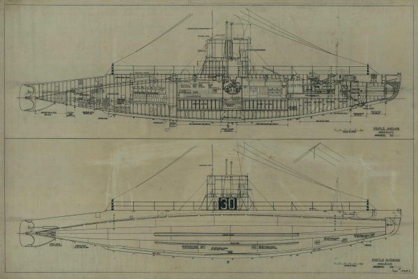 USS H-3 Submarine Blueprint - Nautical Poster, Ship Blueprint, Submarine Drawing, Battleship Blueprint, Old Sub Blueprint, Navy Blueprint