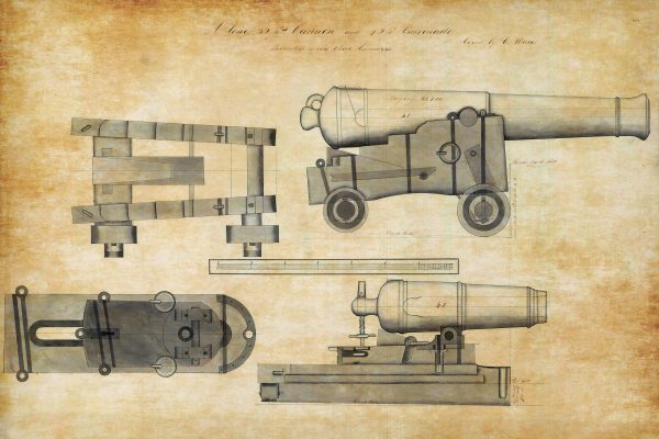 Naval Cannon Blueprint - Nautical Blueprint Poster, Ship Blueprint, Cannon Drawing, Navy Blueprint, Carronade Blueprint, Pirates Print