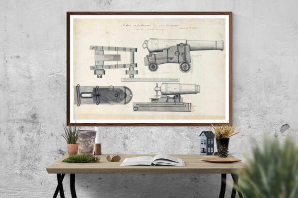 Naval Cannon Blueprint - Nautical Blueprint Poster, Ship Blueprint, Cannon Drawing, Navy Blueprint, Carronade Blueprint, Pirates Print