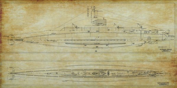 USS H-4 Submarine Blueprint - Submarine Drawing, Nautical Poster, Ship Blueprint, Battleship Blueprint, Old Sub Blueprint, Navy Blueprint