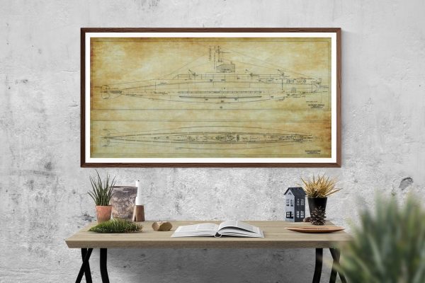 USS H-4 Submarine Blueprint - Submarine Drawing, Nautical Poster, Ship Blueprint, Battleship Blueprint, Old Sub Blueprint, Navy Blueprint