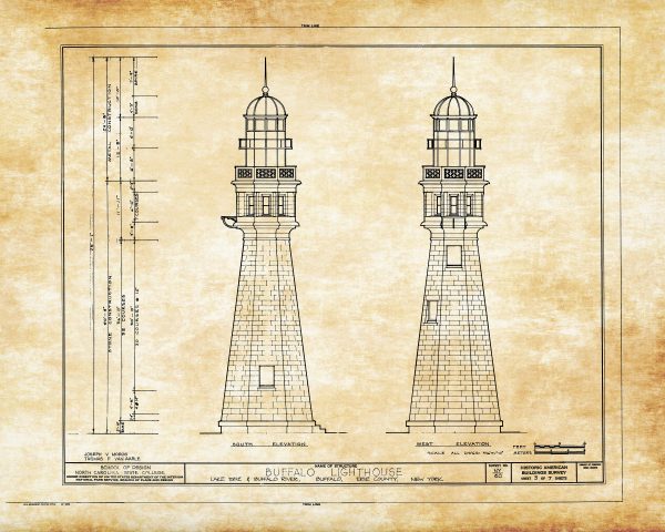 Buffalo Lighthouse Blueprint - Lake Erie Lighthouse, Lighthouse Print, Maritime Poster, Beach House Decor, Lighthouse Poster