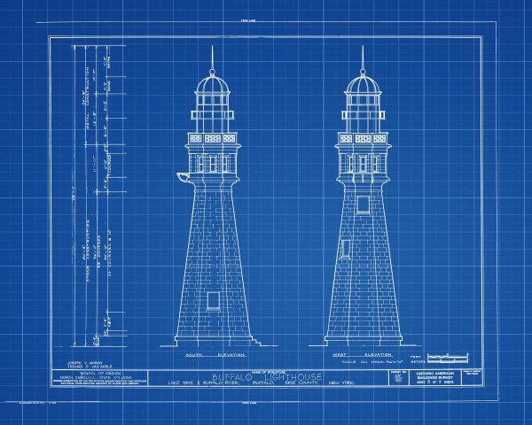 Buffalo Lighthouse Blueprint - Lake Erie Lighthouse, Lighthouse Print, Maritime Poster, Beach House Decor, Lighthouse Poster