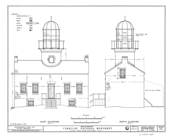 Old Point Loma Lighthouse Blueprint - Cabrillo National Monument Lighthouse, Nautical Poster, Beach House Decor, Lighthouse Poster Print