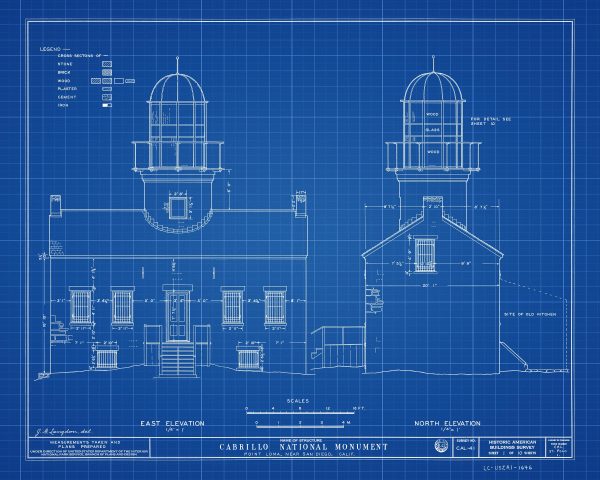 Old Point Loma Lighthouse Blueprint - Cabrillo National Monument Lighthouse, Nautical Poster, Beach House Decor, Lighthouse Poster Print