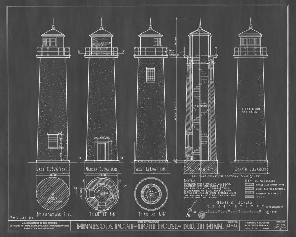 Minnesota Point Lighthouse Blueprint - Duluth Minnesota Lighthouse, Nautical Poster, Beach House Decor, Lighthouse Poster Print