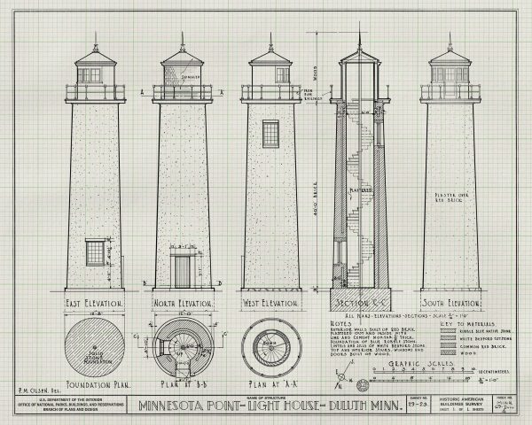 Minnesota Point Lighthouse Blueprint - Duluth Minnesota Lighthouse, Nautical Poster, Beach House Decor, Lighthouse Poster Print