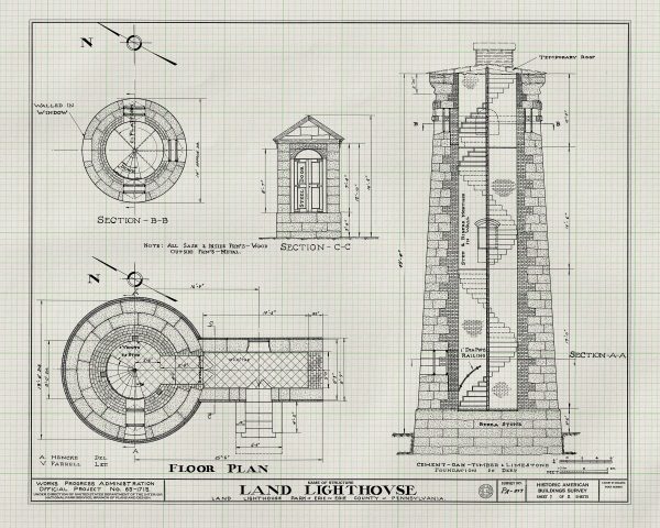 Erie Land Lighthouse Blueprint - Erie Land Light, Nautical Poster, Beach House Decor, Lighthouse Poster Print, Old Presque Isle Lighthouse