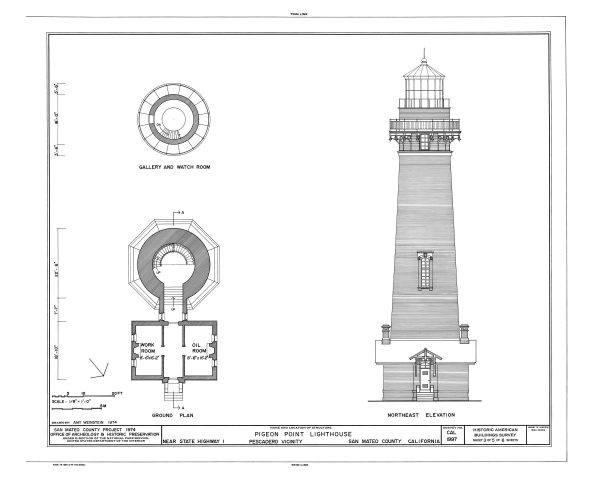 Pigeon Point Lighthouse Blueprint - Lighthouse Print, Nautical Poster, Beach House Decor, Lighthouse Poster, Pigeon Point Light Station