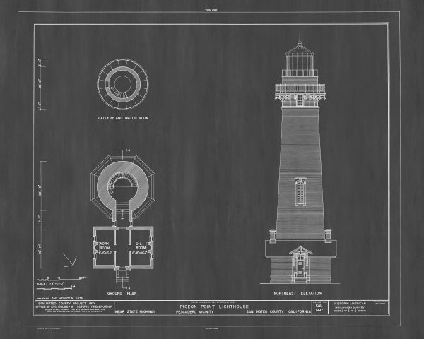 Pigeon Point Lighthouse Blueprint - Lighthouse Print, Nautical Poster, Beach House Decor, Lighthouse Poster, Pigeon Point Light Station