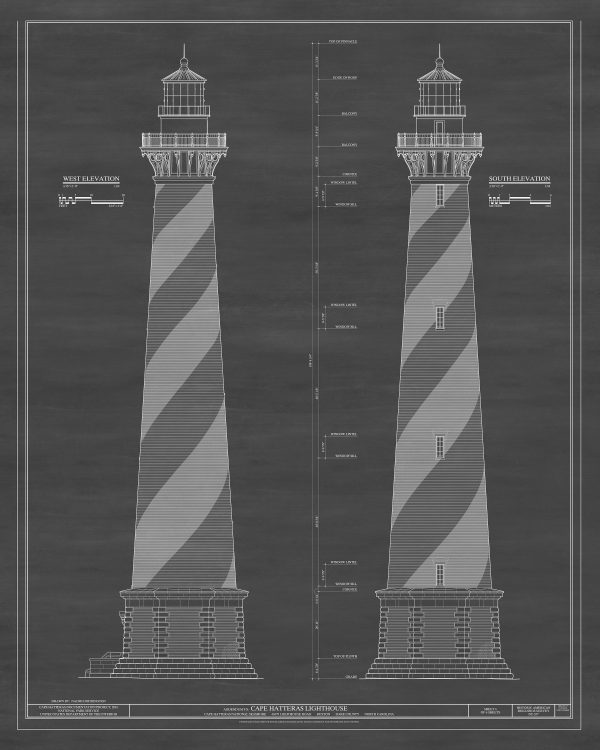 Cape Hatteras Lighthouse Blueprint - Nautical Poster, Beach House Decor, Lighthouse Poster Print, North Carolina Lighthouse, Hatteras Island