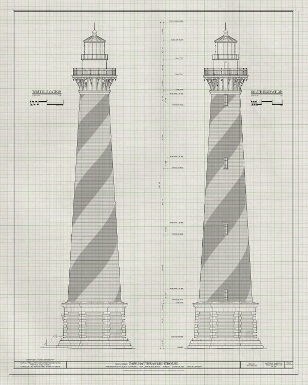 Cape Hatteras Lighthouse Blueprint - Nautical Poster, Beach House Decor, Lighthouse Poster Print, North Carolina Lighthouse, Hatteras Island