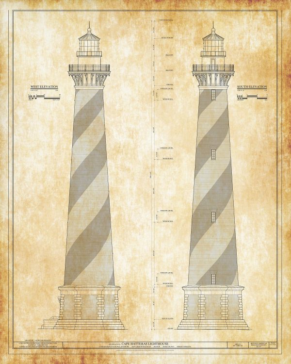 Cape Hatteras Lighthouse Blueprint - Nautical Poster, Beach House Decor, Lighthouse Poster Print, North Carolina Lighthouse, Hatteras Island