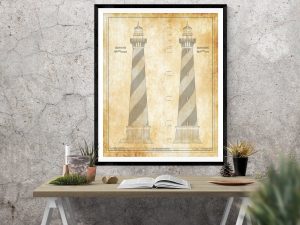 Cape Hatteras Lighthouse Blueprint – Nautical Poster, Beach House Decor, Lighthouse Poster Print, North Carolina Lighthouse, Hatteras Island