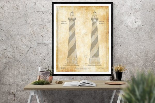 Cape Hatteras Lighthouse Blueprint - Nautical Poster, Beach House Decor, Lighthouse Poster Print, North Carolina Lighthouse, Hatteras Island