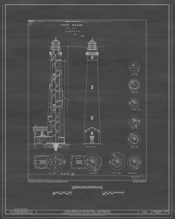 Cape Lookout Lighthouse Blueprint - North Carolina Lighthouse, Nautical Poster, Beach House Decor, Outer Banks Lighthouse Poster Print