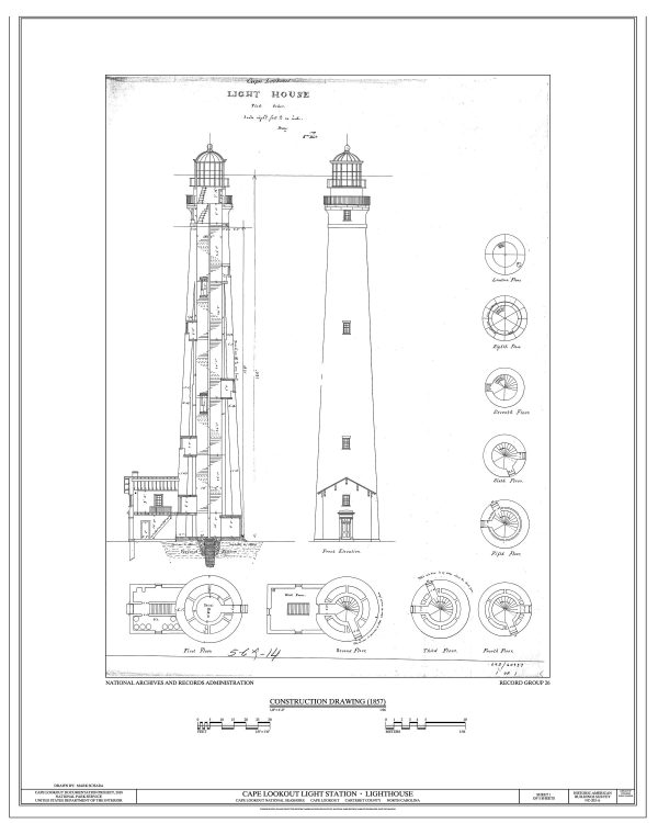 Cape Lookout Lighthouse Blueprint - North Carolina Lighthouse, Nautical Poster, Beach House Decor, Outer Banks Lighthouse Poster Print