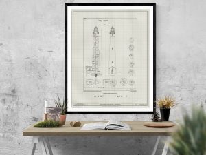 Cape Lookout Lighthouse Blueprint – North Carolina Lighthouse, Nautical Poster, Beach House Decor, Outer Banks Lighthouse Poster Print