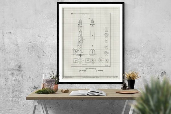 Cape Lookout Lighthouse Blueprint - North Carolina Lighthouse, Nautical Poster, Beach House Decor, Outer Banks Lighthouse Poster Print