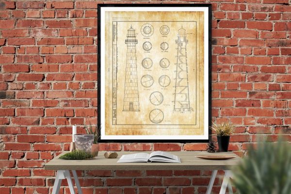 Hunting Island Lighthouse Blueprint - South Carolina Lighthouse, Nautical Poster, Beach House Decor, Lighthouse Poster Print