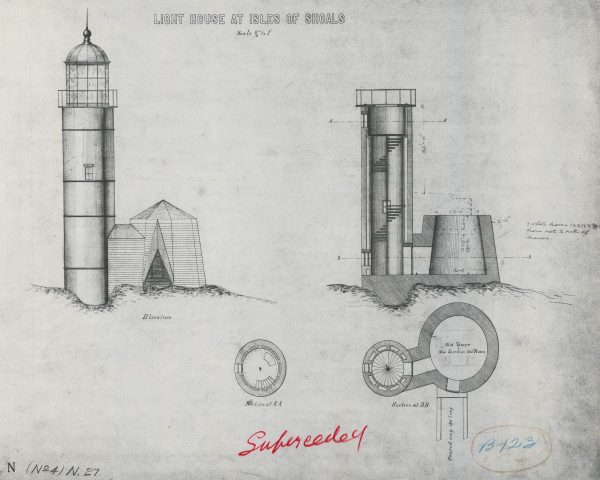 Isles of Shoals Lighthouse Blueprint - White Island Lighthouse, Lighthouse Print, Maritime Poster, Beach House Decor, Lighthouse Poster