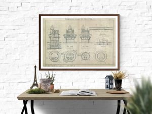 Solomons Lump Lighthouse Blueprint – Chesapeake Bay Lighthouse, Lighthouse Print, Maritime Poster, Beach House Decor, Lighthouse Poster