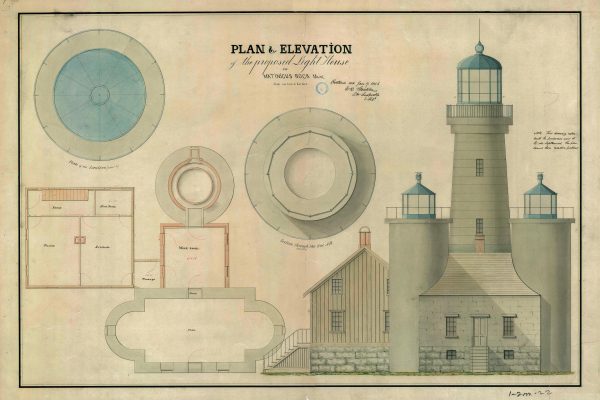 Matinicus Rock Lighthouse Blueprint - Maine Lighthouse, Lighthouse Print, Maritime Poster, Beach House Decor, Lighthouse Poster