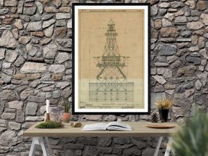 Sabine Bank Lighthouse Blueprint – Gulf of Mexico Lighthouse, Lighthouse Print, Maritime Poster, Beach House Decor, Lighthouse Poster