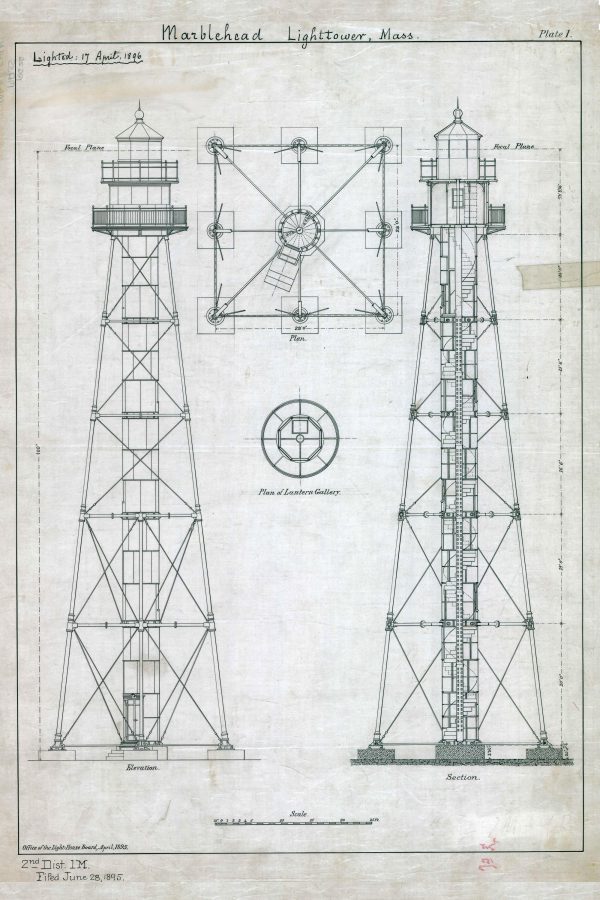 Marblehead Lighthouse Blueprint - Lighthouse Print, Nautical Poster, Beach House Decor, Lighthouse Poster, Massachusetts Lighthouse