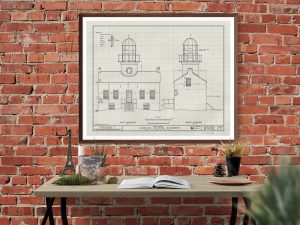 Old Point Loma Lighthouse Blueprint – Cabrillo National Monument Lighthouse, Nautical Poster, Beach House Decor, Lighthouse Poster Print