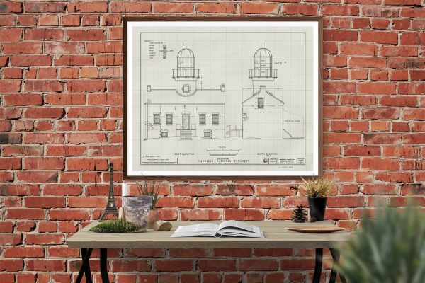 Old Point Loma Lighthouse Blueprint - Cabrillo National Monument Lighthouse, Nautical Poster, Beach House Decor, Lighthouse Poster Print