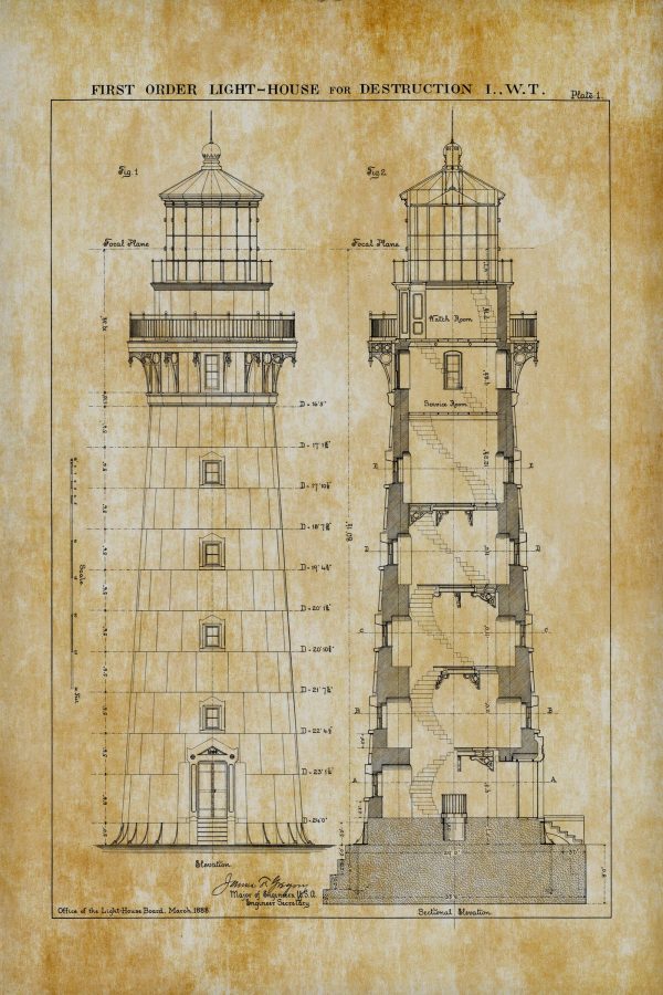 Destruction Island Lighthouse Blueprint - Lighthouse Print, Nautical Poster, Beach House Decor, Lighthouse Poster, Washington Lighthouses