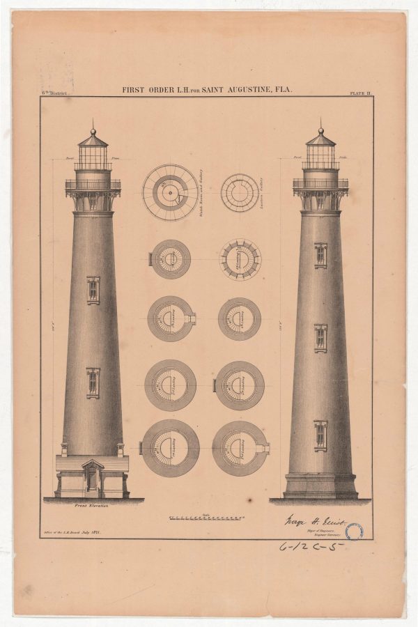 St. Augustine Lighthouse Blueprint - Florida Lighthouse, Lighthouse Print, Maritime Print, Beach House Decor, Lighthouse Poster, Nautical