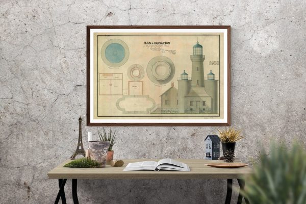 Matinicus Rock Lighthouse Blueprint - Maine Lighthouse, Lighthouse Print, Maritime Poster, Beach House Decor, Lighthouse Poster