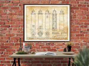 Minnesota Point Lighthouse Blueprint – Duluth Minnesota Lighthouse, Nautical Poster, Beach House Decor, Lighthouse Poster Print