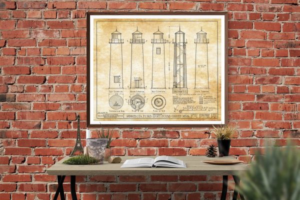 Minnesota Point Lighthouse Blueprint - Duluth Minnesota Lighthouse, Nautical Poster, Beach House Decor, Lighthouse Poster Print