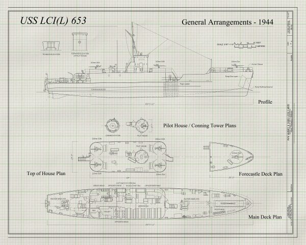 Navy Landing Craft Blueprint - Ship Blueprint, Ship Drawing, Boat Blueprint, Old Ship Blueprint, Ship Poster, Warship Blueprint, Navy LCI